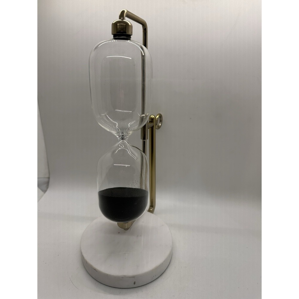 Modern Sand Timer Hourglass Marble Base Brass Stand Black Sand Decor